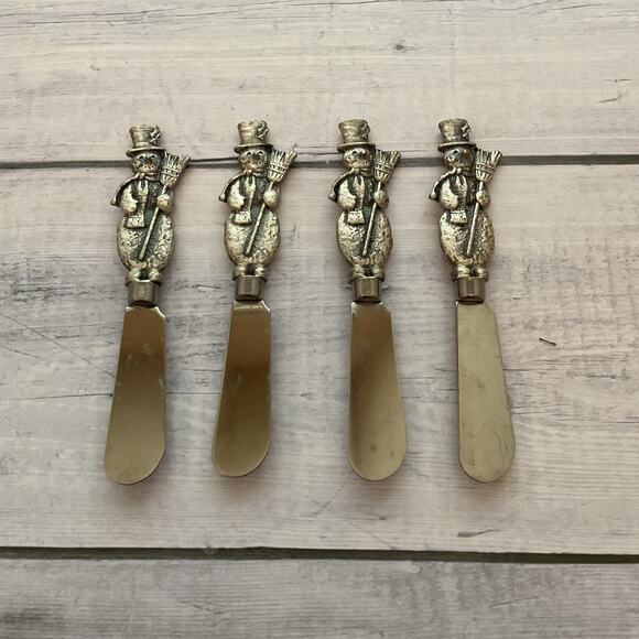 Ganz Snowman Butter Appetizer‎ Cheese Spreader Knife Set Of 4 Christmas Winter - Picture 1 of 12